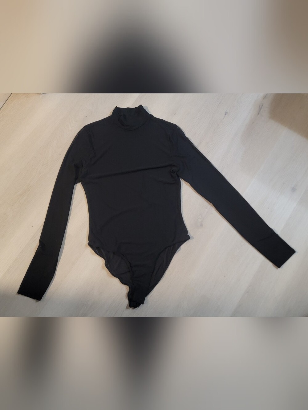 Forever 21 Black Mesh Long-Sleeve Mockneck Bodysuit